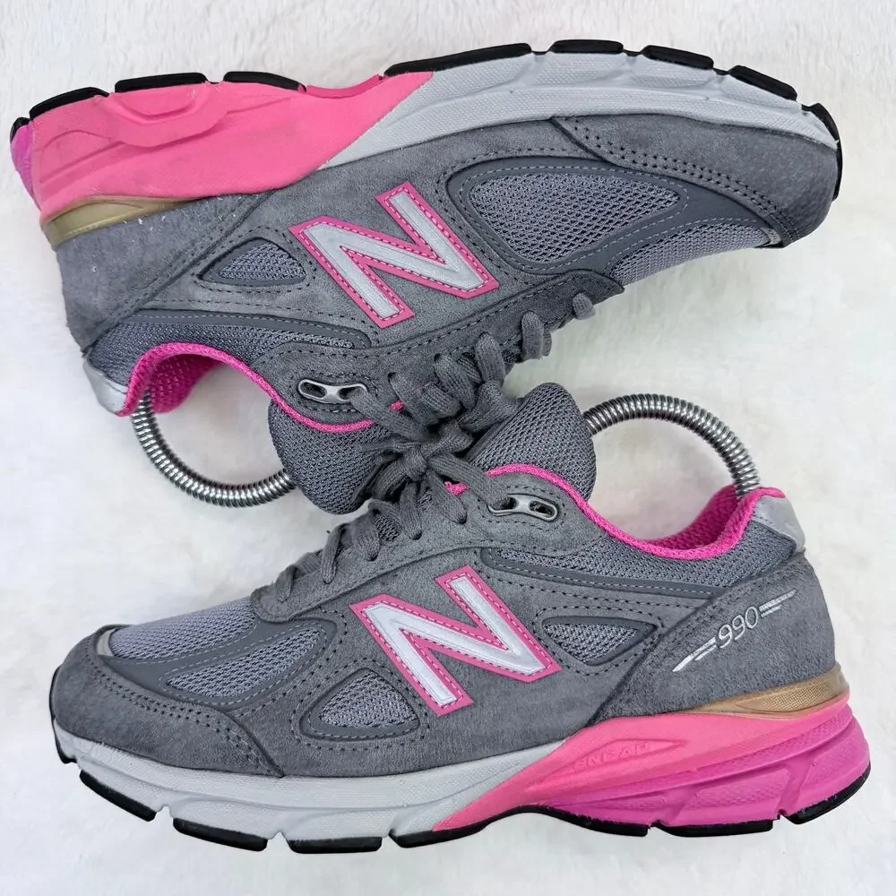 New Balance 990v4 Womens Running Shoes Gray Pink Made USA Size 7 W990GP4